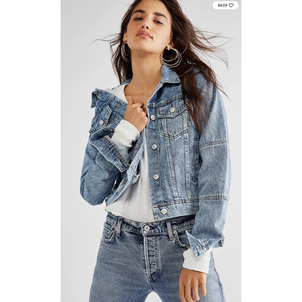 free people denim acid wash jacket